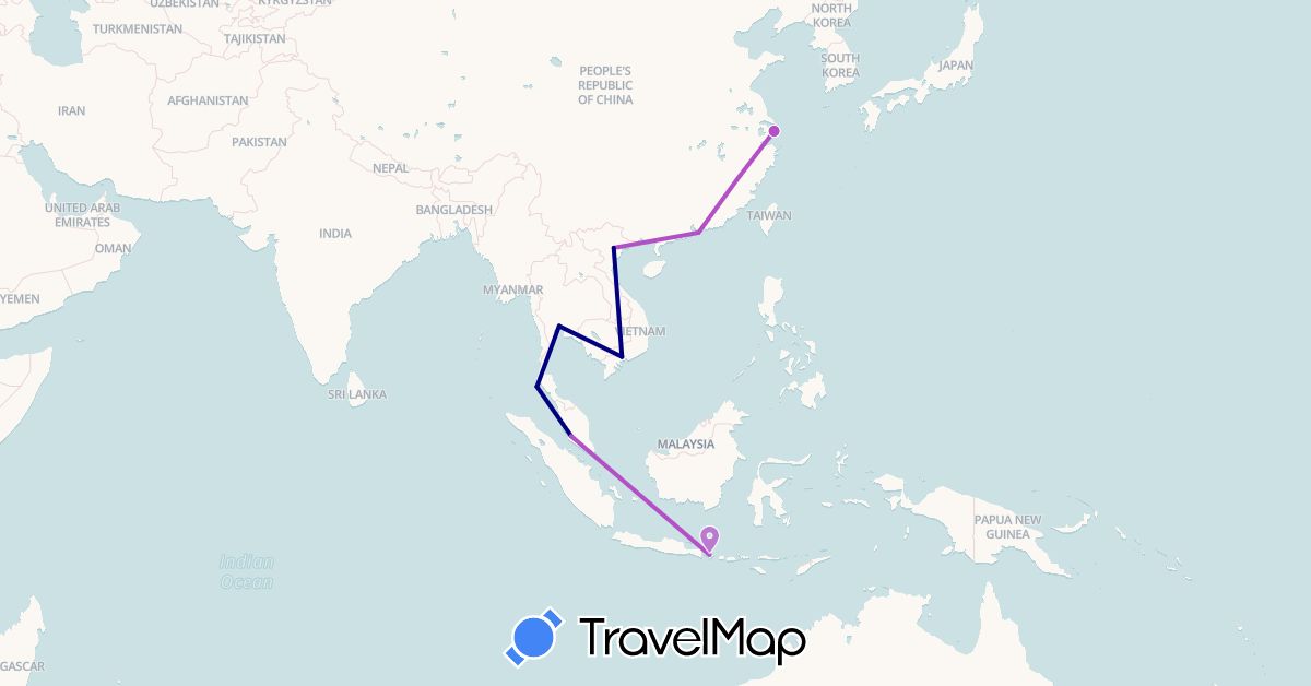 TravelMap itinerary: driving, train, hiking in Indonesia, Malaysia, Thailand, Vietnam (Asia)
